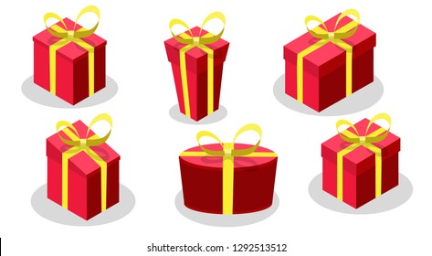 gift box set with red color Yellow bow and ribbon isolated on white background.