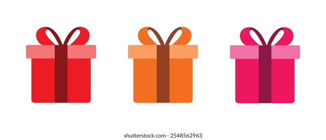 Caja de regalo. Caja de regalo con color rojo, naranja, rosa para la celebración de vacaciones, oferta especial de ventas, celebración de cumpleaños. Caja de regalo con papel de regalo y lazo de cinta