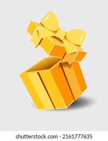 Gift box set with ribbon bow isolated on a white background. render flying modern holiday open surprise box. Realistic vector icon for present, birthday or wedding banners