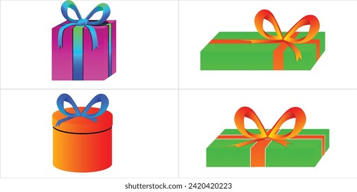 gift box set with ribbon. Surprising gift boxes, with different shapes and colors and can be edited as needed.