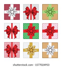Gift box set vector illustration isolated on white background. Colorful Christmas gift boxes.