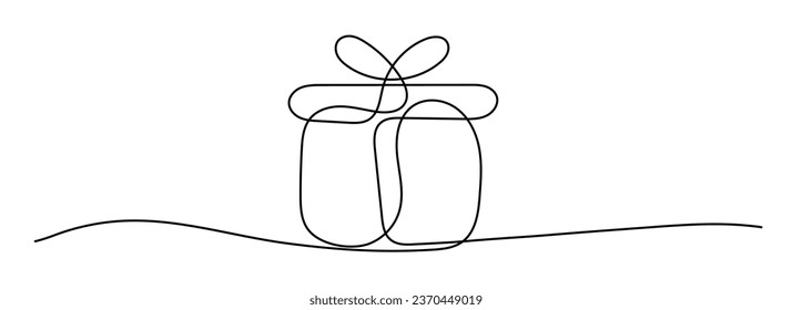 Gift Box shape drawing by continuous line, thin line design vector illustration
