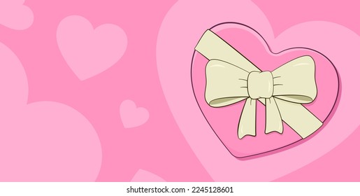 Gift box in shape of the heart and background with hearts. Design for valentine's day, birthday, wedding, engagement etc. Vector illustration.