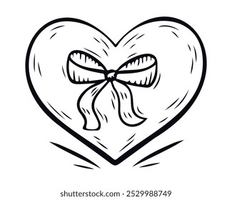 Gift box in the shape of a heart. Gift box for birthday, New Year, Christmas, wedding celebration. Vector illustration in doodle style