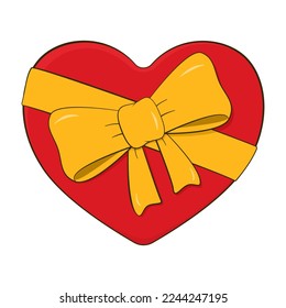 Caja de regalo en forma de corazón con arco y cinta. Caricatura. Ilustración del vector