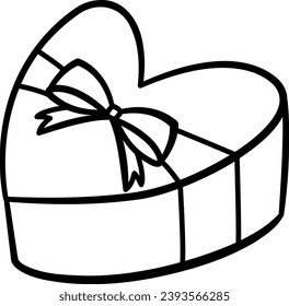 Caja de regalo en forma de corazón para colorear. Encantador regalo para San Valentín. Ilustración del vector