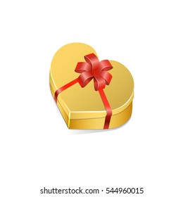 Gift box in the shape of a heart tied with a ribbon with a bow.