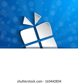 Gift box shape over blue background with place for text. Celebration, gift, party, winter, holidays greeting card concept.