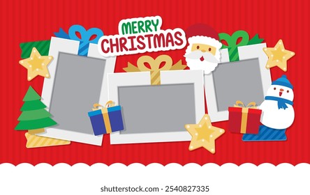 gift box shape photo frame with cute christmas graphic element vector