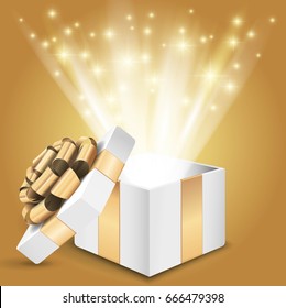 Gift box with shining light. Vector illustration