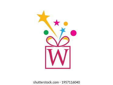 Gift Box, gift shop letter alphabet W for company logo icon design.