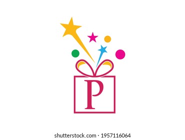 Gift Box, gift shop letter alphabet P for company logo icon design.