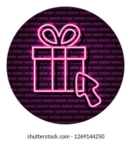 gift box shopping arrow neon brick wall