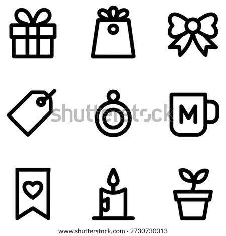 Gift box shopping bag bow tag ornament mug bookmark candle plant