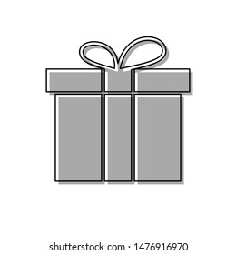 Gift box sign. Black line icon with gray shifted flat filled icon on white background. Illustration.