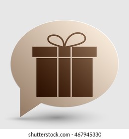 Gift box sign. Brown gradient icon on bubble with shadow.