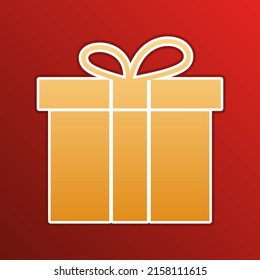 Señal de la caja de regalo. Icono de gradiente dorado con contornos sobre fondo recto. Ilustración.