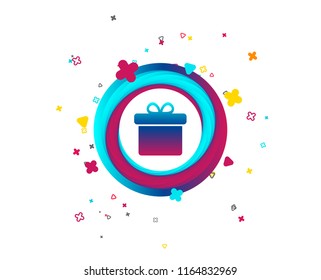 Geschenkbox-Symbol Symbol Dieses Symbol. Farbige Schaltfläche mit Geschenksymbol. Geometrische Elemente. Vektorgrafik