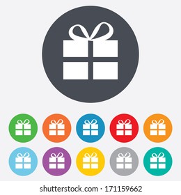 Gift Box Sign Icon. Present Symbol. Round Colourful 11 Buttons. Vector