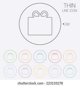 Gift box sign icon. Present symbol. Thin line circle web icons with outline. Vector