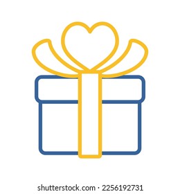 Icono de signo de la caja de regalo. Presente con símbolo de amor al corazón. Día de San Valentín. Ilustración vectorial, elementos románticos. Pegatina, parche, insignia, tarjeta para matrimonio, boda