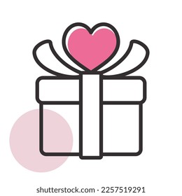 Gift box sign icon. Present with heart love symbol. Valentines day. Vector illustration, romance elements. Sticker, patch, badge, card for marriage, wedding - Shutterstock ID 2257519291
