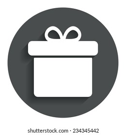 Gift box sign icon. Present symbol. Gray flat button with shadow. Modern UI website navigation. Vector
