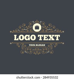 Gift box sign icon. Present symbol. Flourishes calligraphic ornament. Vector