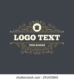 Gift box sign icon. Present symbol. Flourishes calligraphic ornament. Vector