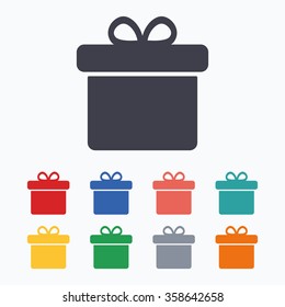 Gift box sign icon. Present symbol. Colored flat icons on white background.