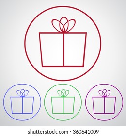 Gift box sign icon. Present symbol, Circle buttons. 4 icons set. Vector