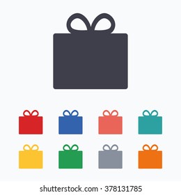 Gift box sign icon. Present symbol. Colored flat icons on white background.