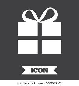 Gift box sign icon. Present symbol. Graphic design element. Flat gift symbol on dark background. Vector