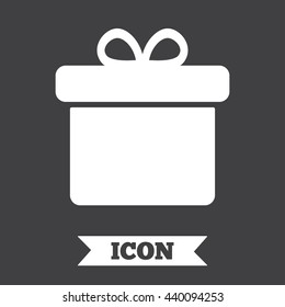 Gift box sign icon. Present symbol. Graphic design element. Flat gift symbol on dark background. Vector