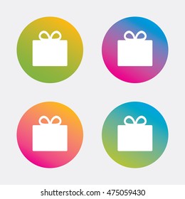 Gift box sign icon. Present symbol. Gradient flat buttons with icon. Modern design. Vector