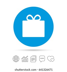 Gift box sign icon. Present symbol. Copy files, chat speech bubble and chart web icons. Vector