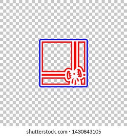 Gift box sign illustration. Red, white and contour icon at transparent background. Illustration.