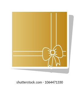 Gift box sign illustration. Vector. Golden gradient icon with white contour and rotated gray shadow at white background.