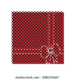 Gift box sign illustration. Vector. Brown icon with shifted black circle pattern as duplicate at white background. Isolated.