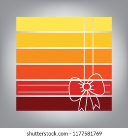 Gift box sign illustration. Vector. Horizontally sliced icon with colors from sunny gradient in gray background.