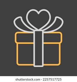 Gift box sign on dark background icon. Present with heart love symbol. Valentines day. Vector illustration, romance elements. Sticker, patch, badge, card for marriage, wedding - Shutterstock ID 2257517725