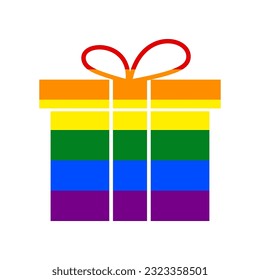 Gift box sign. Rainbow gay LGBT rights colored Icon at white Background. Illustration.