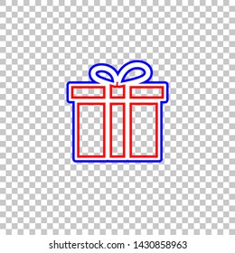 Gift box sign. Red, white and contour icon at transparent background. Illustration.