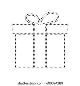Gift box sign. Vector. Black dotted icon on white background. Isolated.