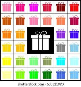 Gift box sign. Vector. Felt-pen 33 colorful icons at white and black backgrounds. Colorfull.