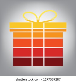 Gift box sign. Vector. Horizontally sliced icon with colors from sunny gradient in gray background.