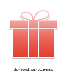 Gift box sign. Vector. Reddish icon with white and gray shadow on white background. Isolated.