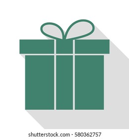 Gift box sign. Veridian icon with flat style shadow path.