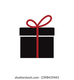 Gift Box Silhouette Icon with Red Ribbon. Christmas, Anniversary, and Birthday Surprise Present Outline. Vector Illustartion