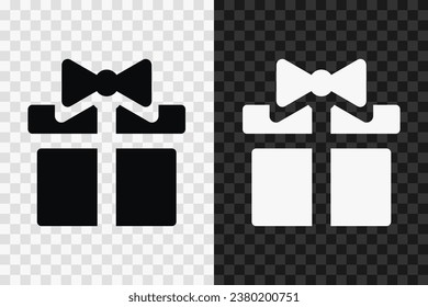 Gift box silhouette icon, vector glyph sign. Present symbol isolated on dark and light transparent backgrounds.